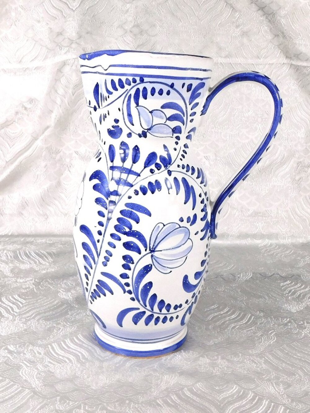 White and Blue Large Pitcher from Italy # 27589